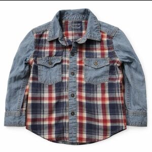 Boys Vintage Levis Denim Shirt Top Country Western  Blue Plaid Size 3T 3 Toddler